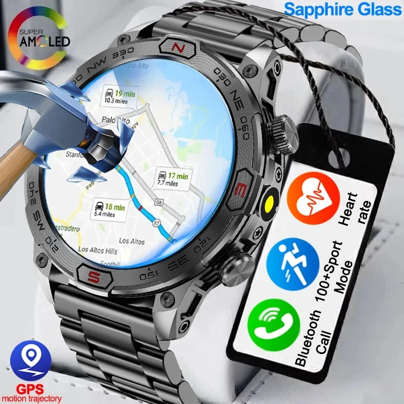 

2024NEW Outdoor Military Smart Watch Men Compass GPS Track Bluetooth Call IP68 Waterproof AMOLED HD Screen Smartwatch For HUAWEI