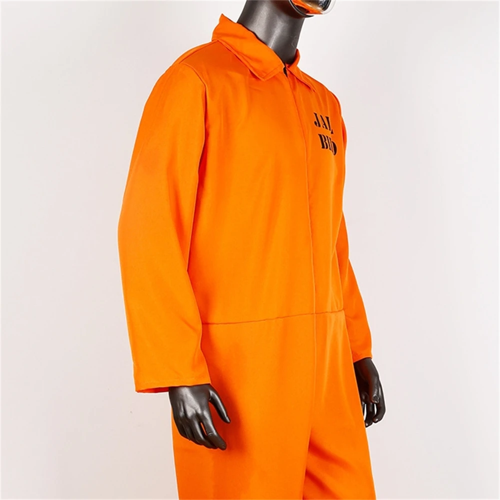 Unisex Prisoner Jumpsuit Suit Sleeve Prison Jumpsuit Cosplay Halloween Carnival Party Outfits Criminal Jailbird Inmate Bodysuit