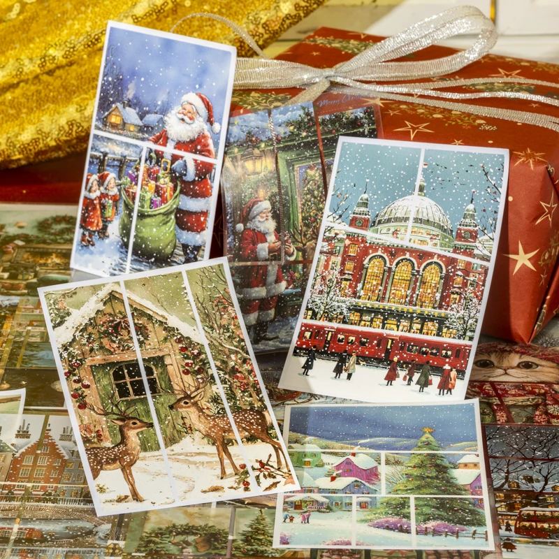 30sheets Christmas Wonderland Series PET+Washi Dual Material Sticker Book Creative Deco Planner Handbook Scrapbooking Material