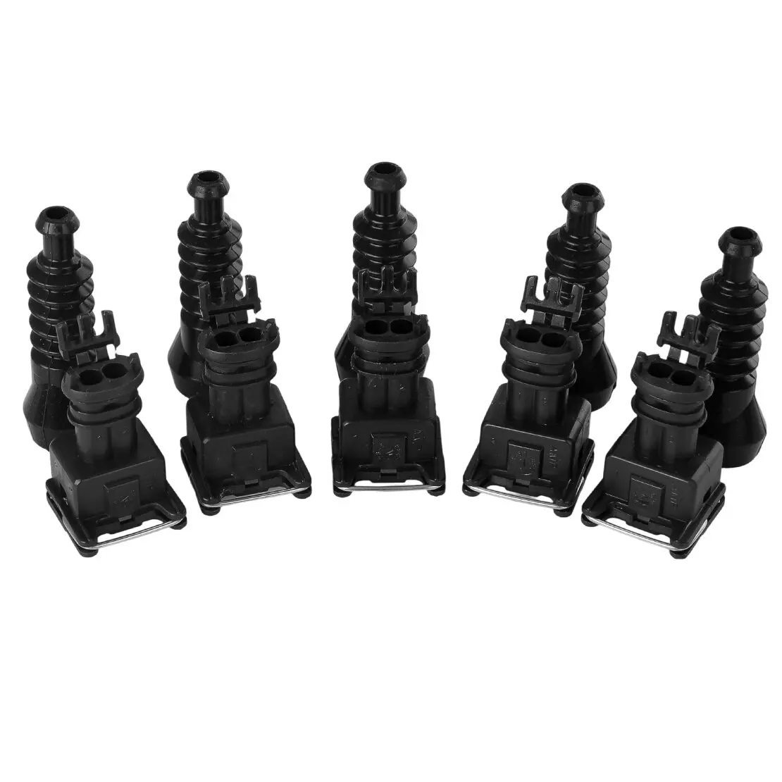 5pcs Fuel Injector Plug Connector + 5pcs Rubber Boots 2pin Junior Power Timer fit for Bosch Jetronic EV1 for Universal Cars
