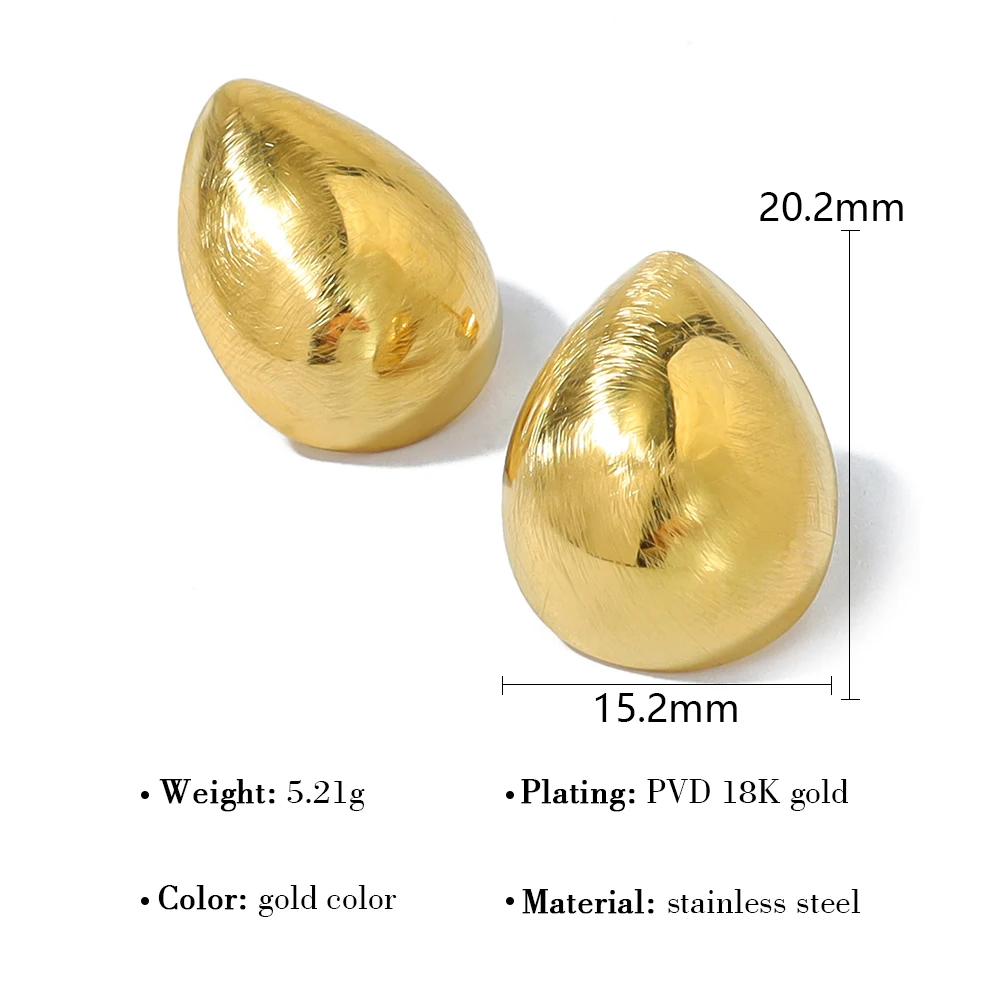 WILD & FREE Metal Scratch Droplet Shaped Stainless Steel Stud Earrings for Women Vintage Minimalist 18K Gold Plated Jewelry image 5