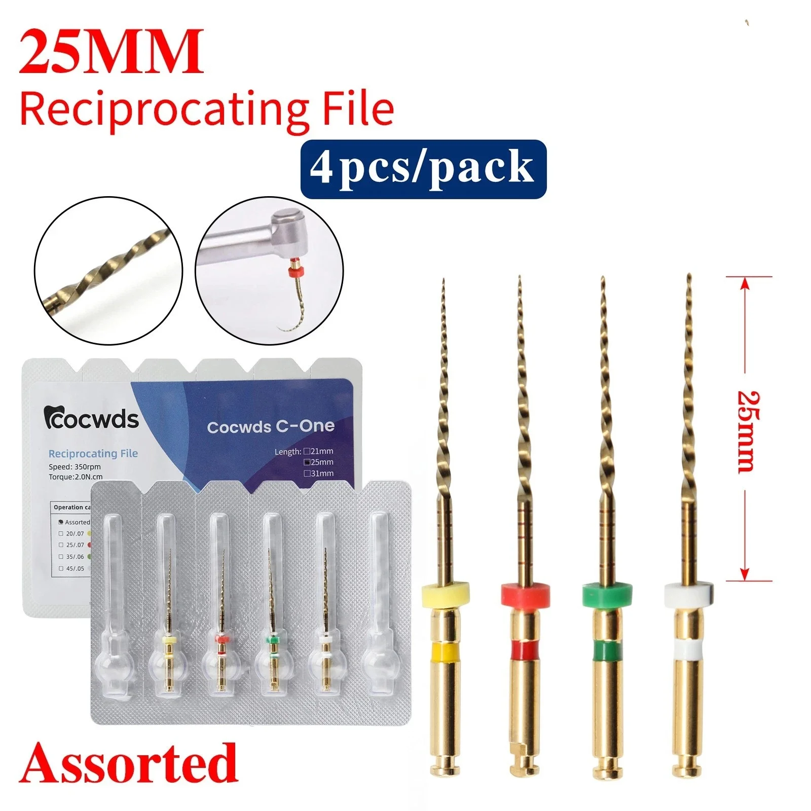 4PCS Dental Endodontic C-ONE Files Endo Rotary File Root canal Reciprocating 25MM