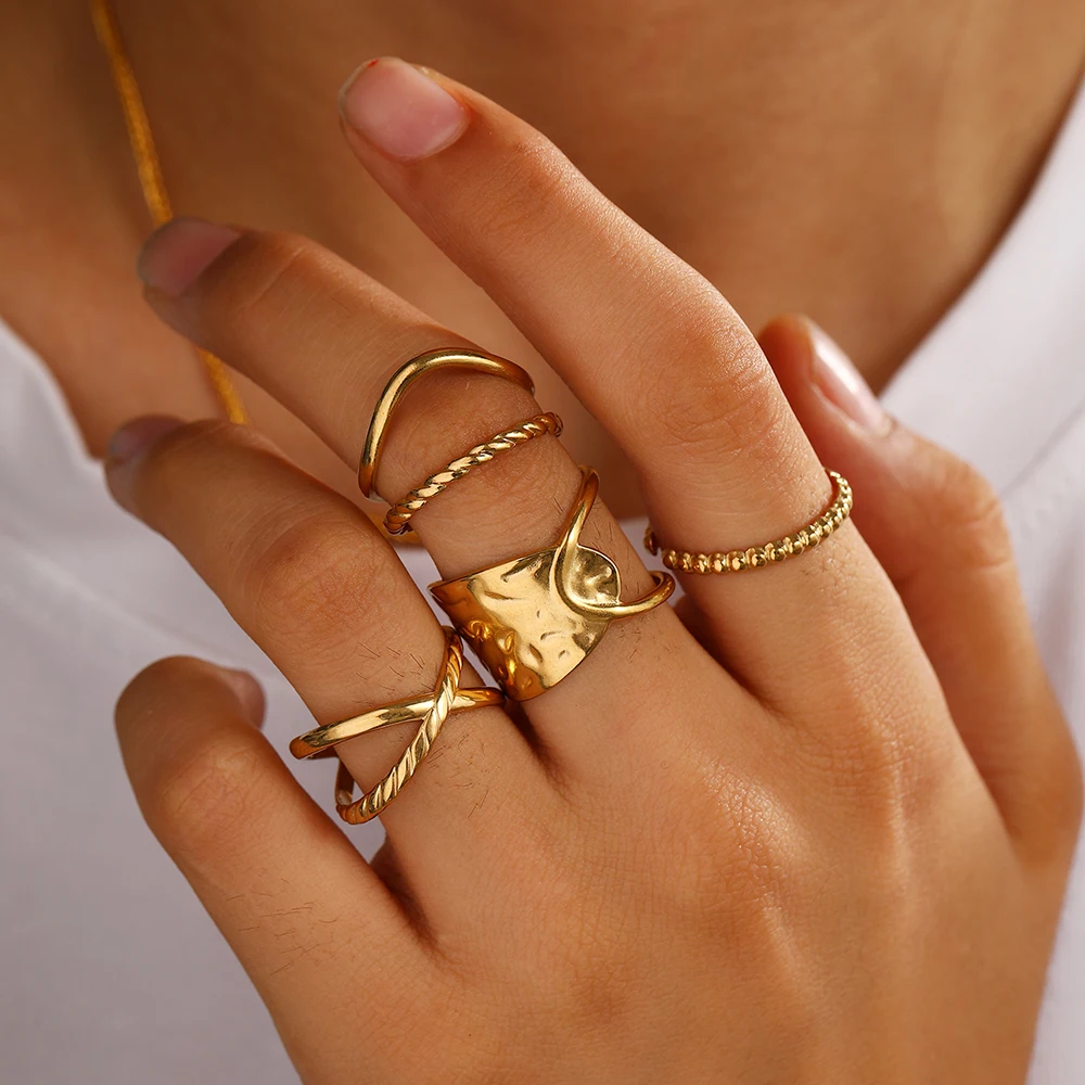 DOTIFI-Conjunto de anillos abiertos irregulares de acero inoxidable, joyería para dedo ajustable, diseño único y a la moda, 4 piezas