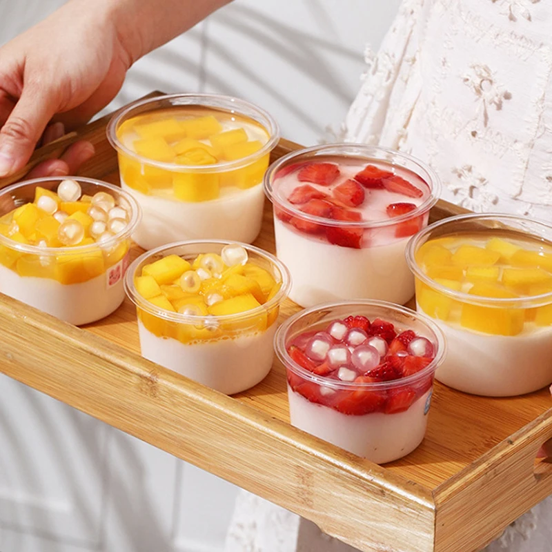 New 10/50Pcs Dessert Cup With Lid Transparent Ice Cream Cups For Pudding Yogurt Cups Mousse Cake Box Baking Packaging Container