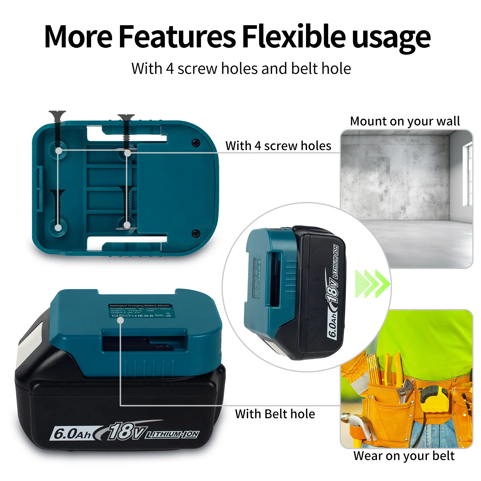 For Makita 18V With USB With Type-C Battery Holder For Makita 18V Battery BL1840 BL1850 BL1860 Charger Adapter Charging