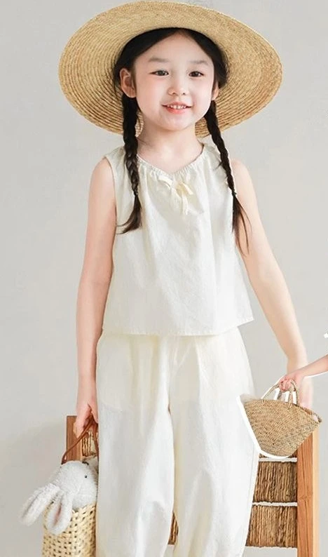 Girls' home clothing set, baby vest, camisole, pants, cute summer clothes, children's sleeveless casual wear