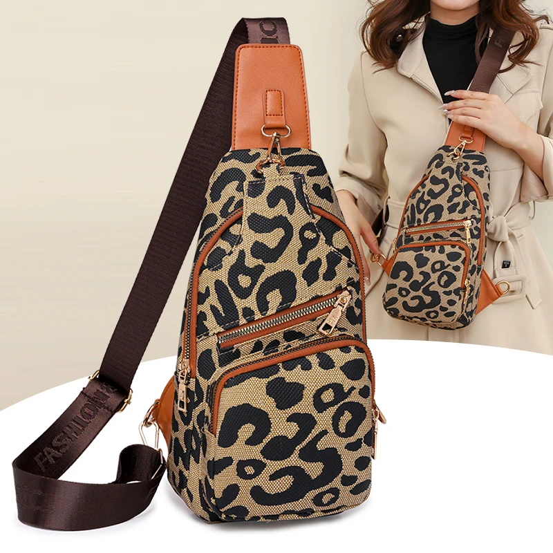 Borsa a tracolla con stampa leopardata europea e americana di moda da donna