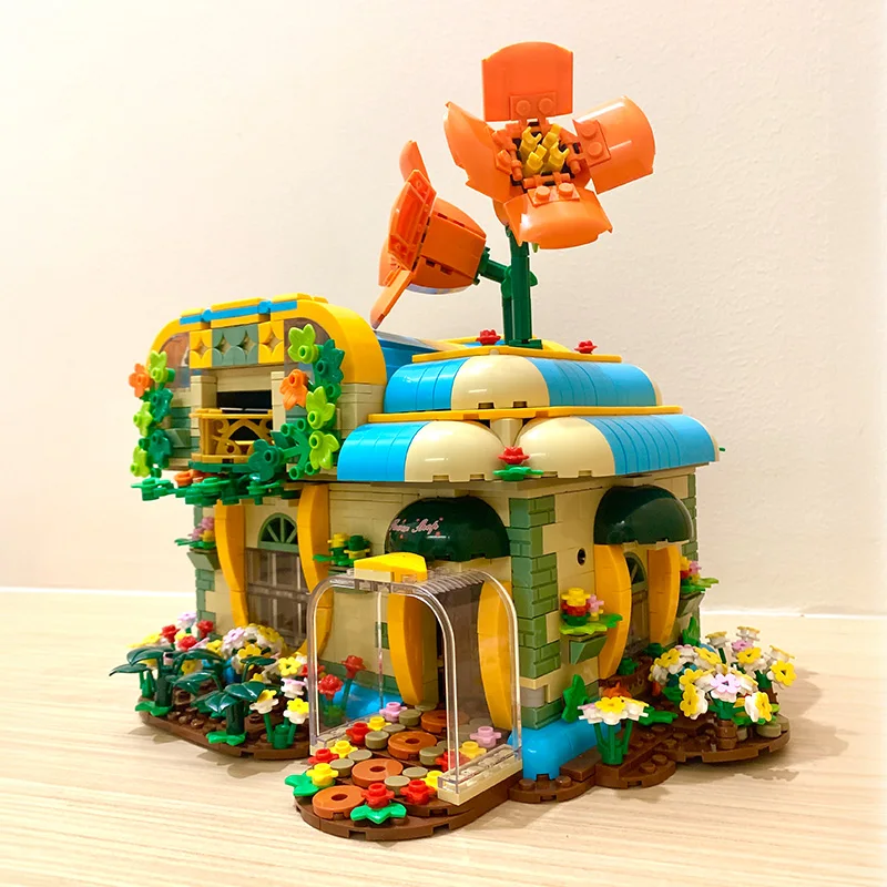 2102PCS Street View MOC ToonCity Fiorista Con Luce A LED Modulare Building Blocks Mattoni Fai Da Te Puzzle Giocattolo Regali Di Natale Per I Bambini
