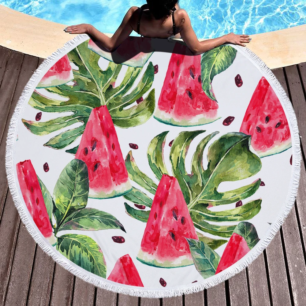 Summer Watermelon Round Beach Towel with TasselsPineapple Microfiber Shower Bath Towel Swim Cloth Circle Beach Towel Yoga Mat150