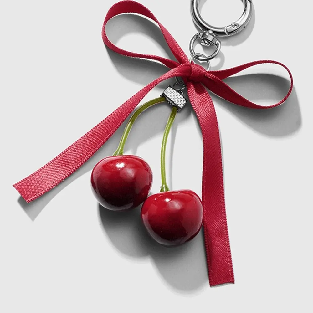 Phone Charms Ribbon Bow Keychain Keyring Checkered Cherry Pendant Jewelry Decoration Ballet Style Pendant Bag Ornaments