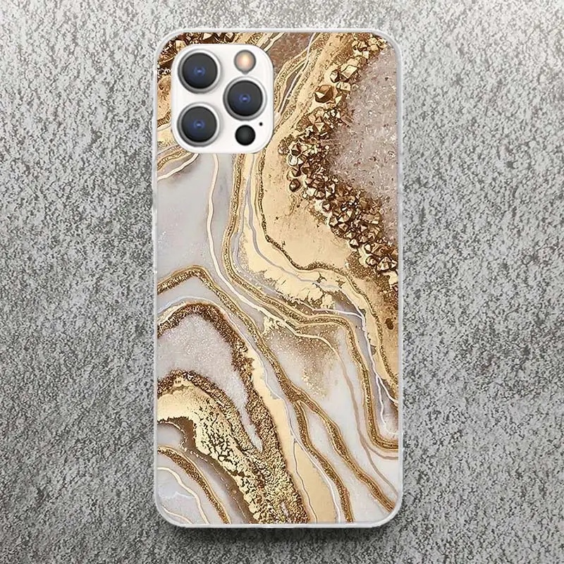 Fashion Gold Pink Geometric Marble Print Soft Case for iPhone 16 15 14 13 12 11 Pro Max Art Phone Shell XS XR X SE 7 Plus 8 Patt