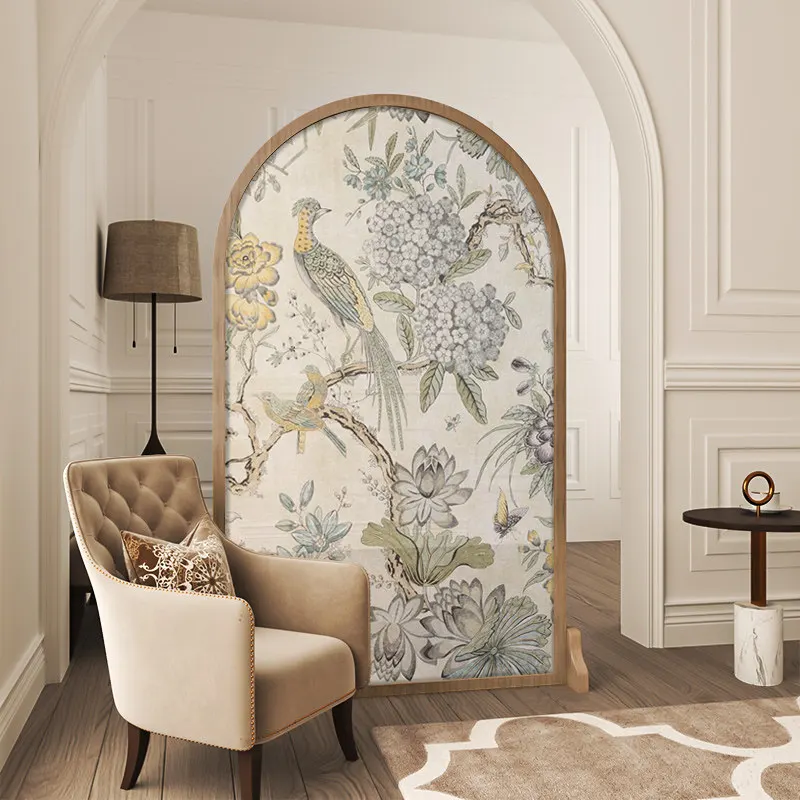 Solid wood screen partition decoration living room entrance blocking mobile art flower and bird seat screen