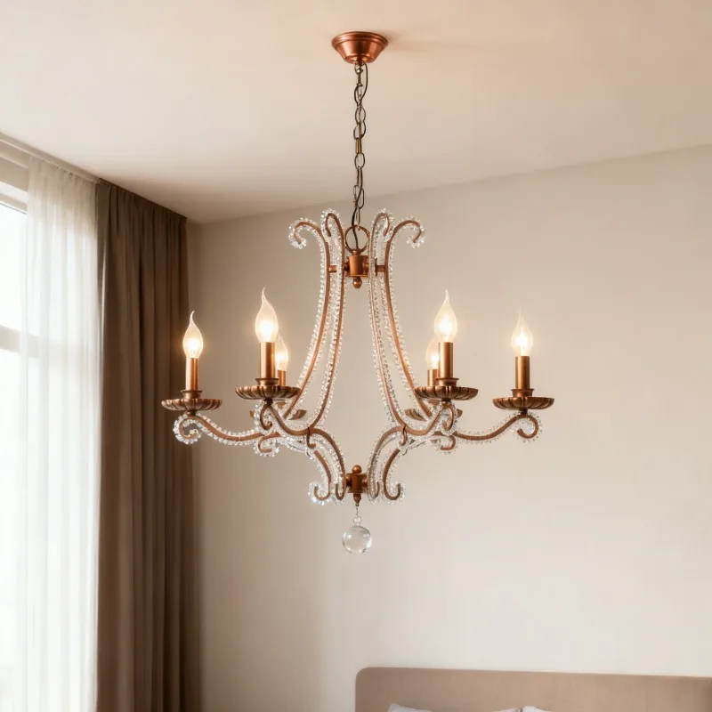 Living room dining room lamp retro French court crystal lamp European villa princess room bedroom lamp