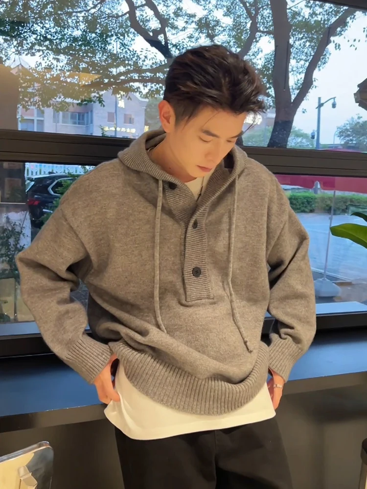 

ay Трикотаж с капюшоном V-Ne Lazy Sle, мужской открытый кардиган в американском стиле ретро, зимний повседневный свободный крой, длинный све, дышащий полиэтиленовый...