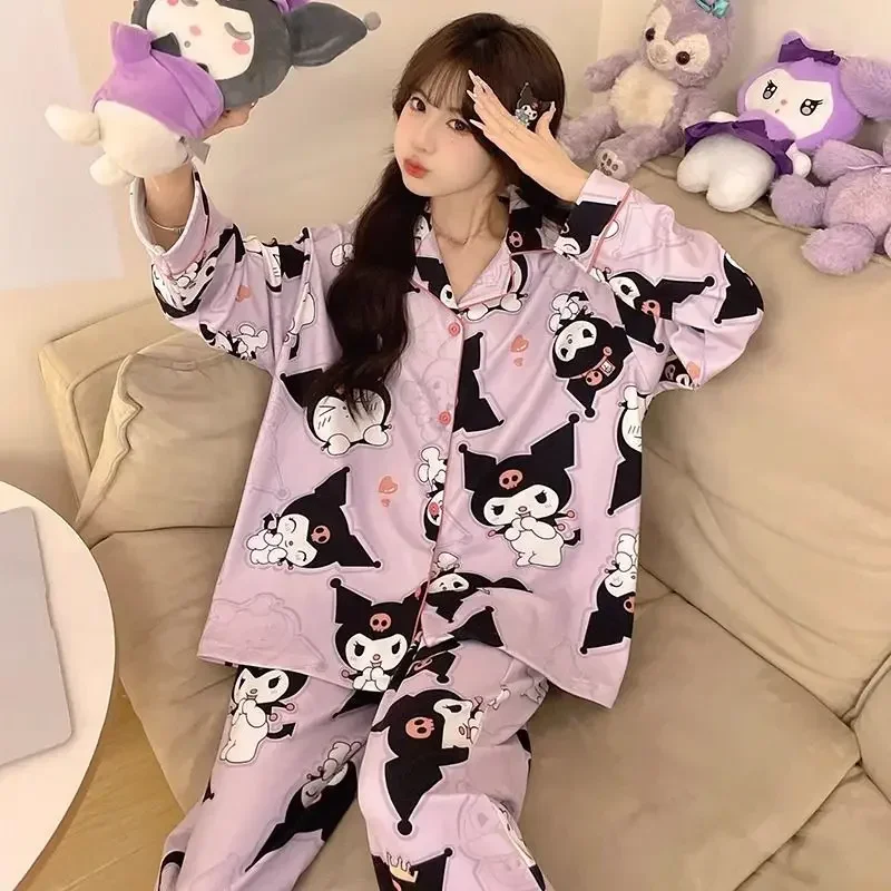 kuromi cute women's spring and autumn comfortable, soft and versatile long-sleeved German velvet home wear warm pajamas set