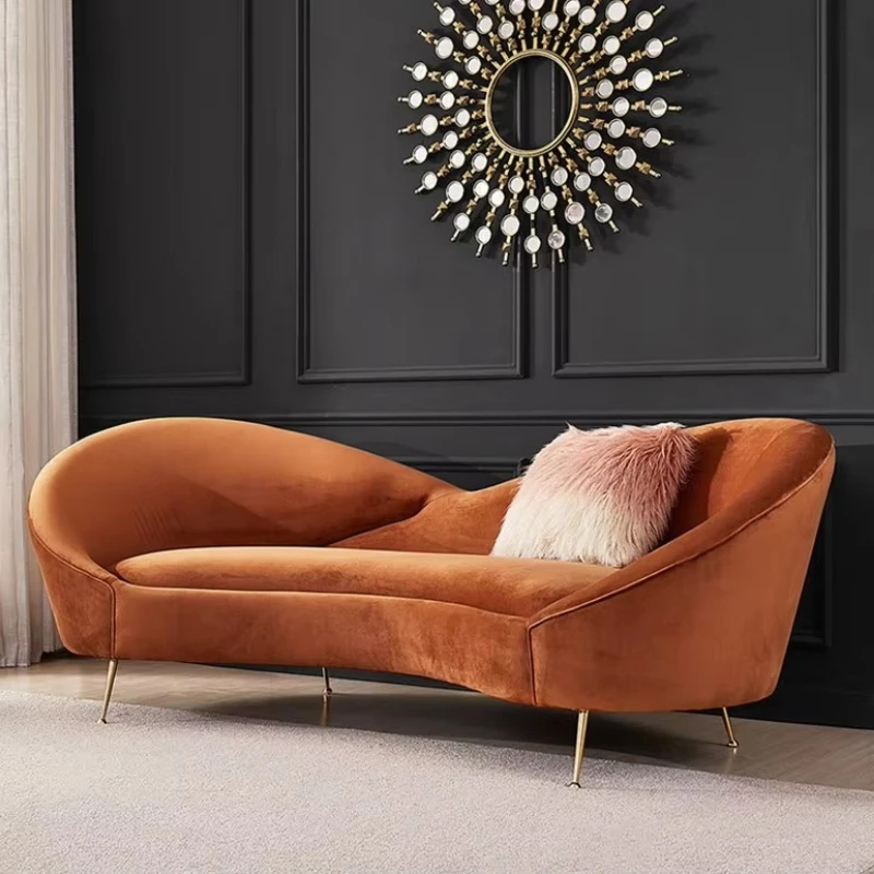 

Living Room Furniture Luxury Gold Stainless Steel Legs 3 Seats Velvet Interior Curved Sofa
