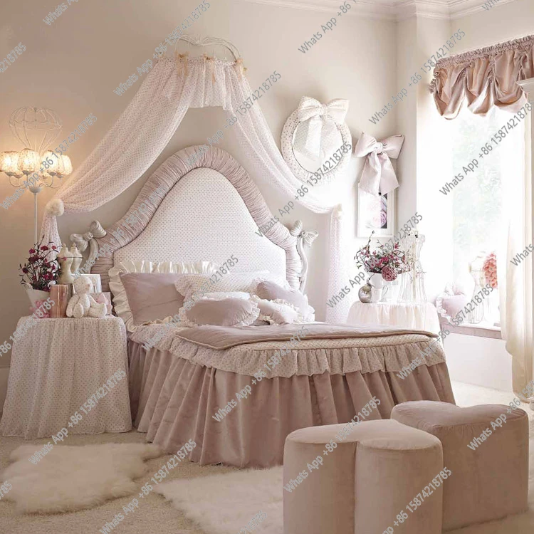 

French pink fabric princess bed 1.5 meters storage bed children cream wind girl bed bow soft bag designer light luxury