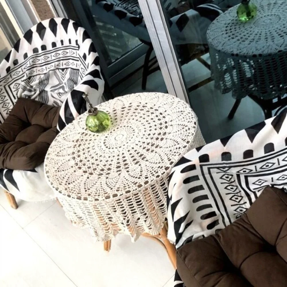 Round Crochet Lace Tablecloth Handmade Hollow Out Table Cover Nordic Cotton Blend Decorative Tablecloth For Coffee Table
