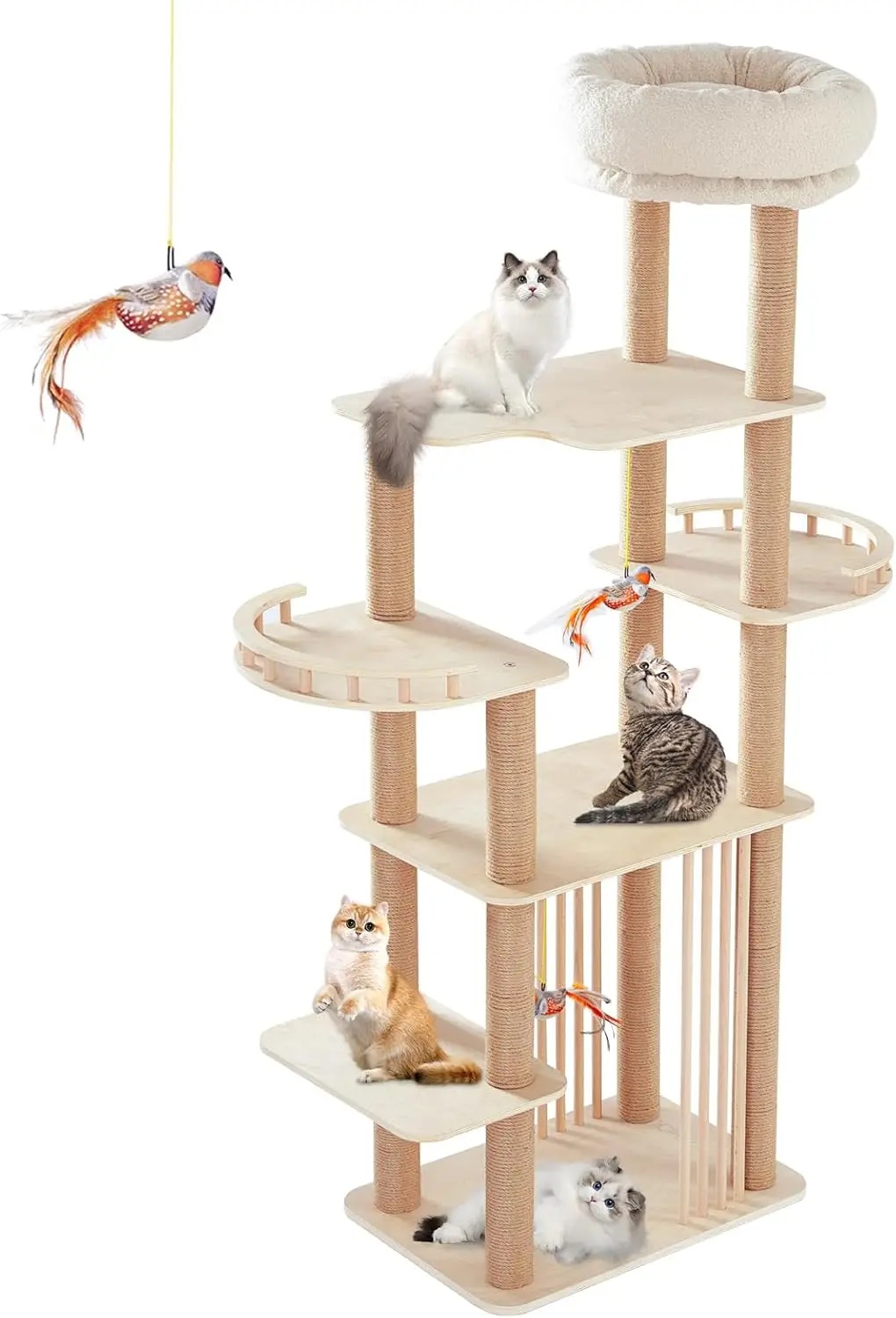 

Choc Chick Large Cat Tree Tower, 68Inches High Solid Wood Indoor Cat House, Multi-Level Furniture Activity Centre with Wide