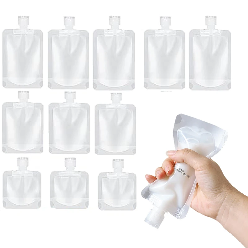 10 Uds 30ml/50ml/100ml bolsa vacía para muestra, bolsas de pie, contenedores cosméticos de tamaño de viaje para artículos de tocador, champú, Gel de ducha