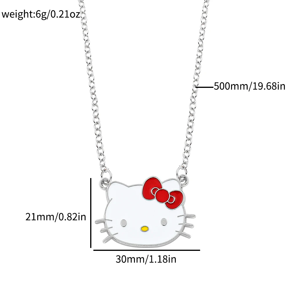 Anime Sanrio kotek naszyjnik kreskówka śliczna figura kotek biały metalowa plakietka naszyjnik dla dziewczynki Kawaii akcesoria biżuteria prezenty