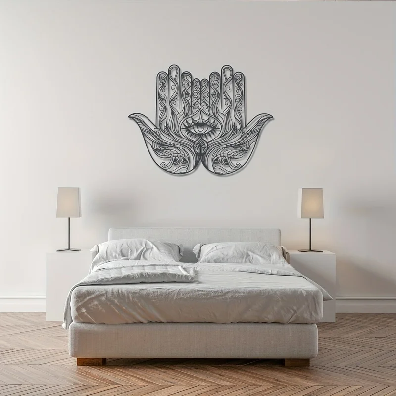 Metal Hamsa hand wall carving，Artistic Decorative Evil Eye Statue，Living room balcony courtyard decorations