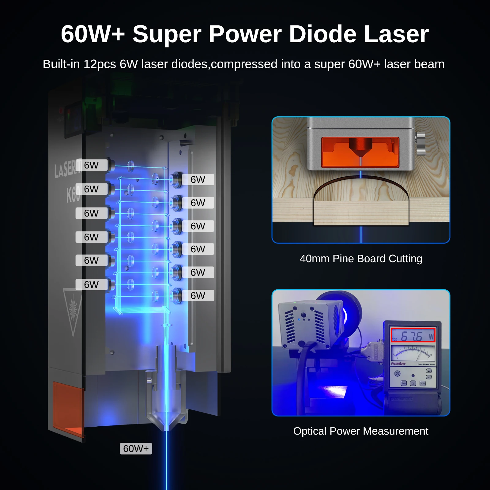 Imagem -04 - Laser Tree-módulo Laser de Potência Óptica com Air Assist Cabeça Laser Luz Azul para Gravador Corte Ferramentas de Madeira Ttl 40w 450nm K40