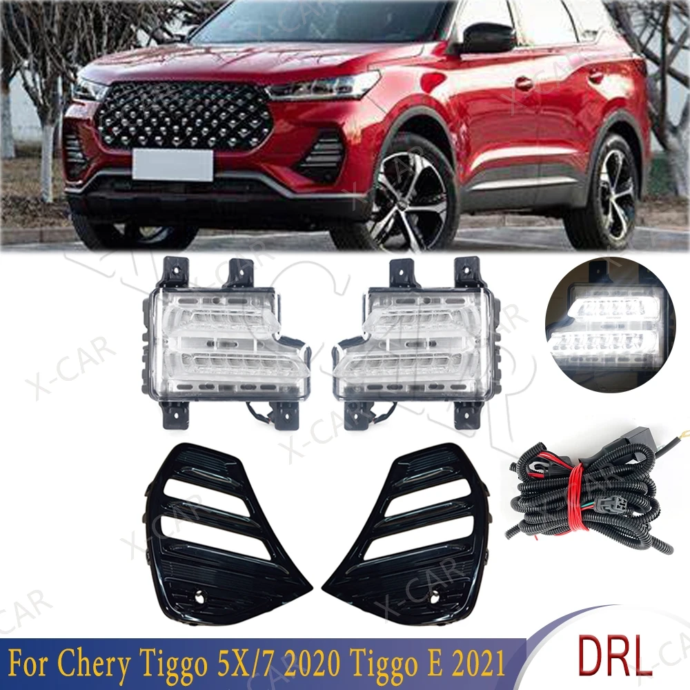 

For Chery Tiggo 5X Tiggo 7 2020 /Tiggo E 2021 Front Bumper LED DRL Daytime Running Light Fog Lamp Cover Grille Frame