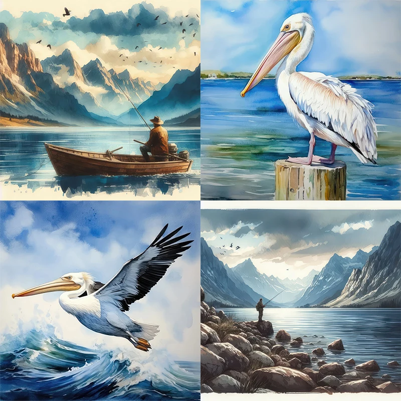 Three Ratels QMH57 Leisurely wilderness scenery  fishing seagulls self-adhesive posters for home decoration waterproof