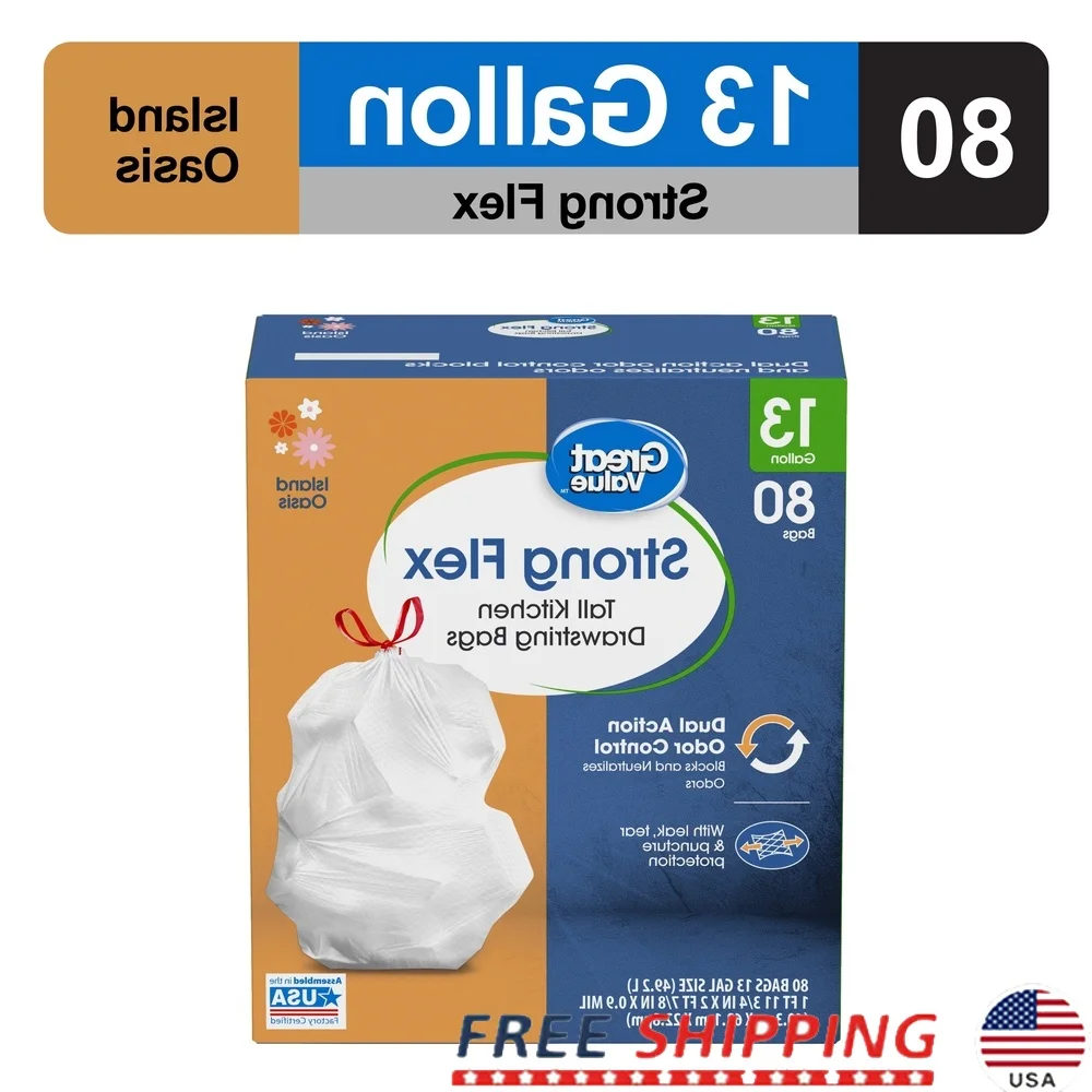 

Сильные гибкие высокие кухонные сумки на шнурке, 13 галлонов, 80 шт., герметичные, устойчивые к разрыву, ароматизированные, контроль запаха, кухня для жилого использования