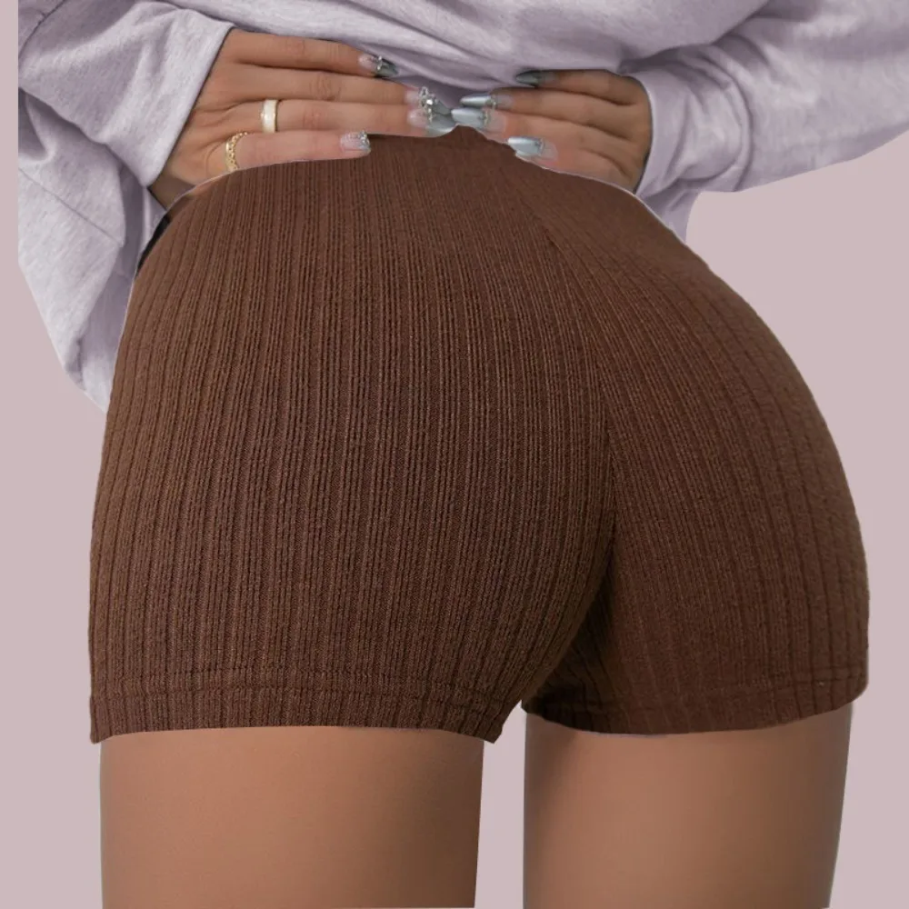 Fashion High Waist Sports Shorts Solid Color Hip Lift Yoga Pants Breathable Fitness Pants Gym