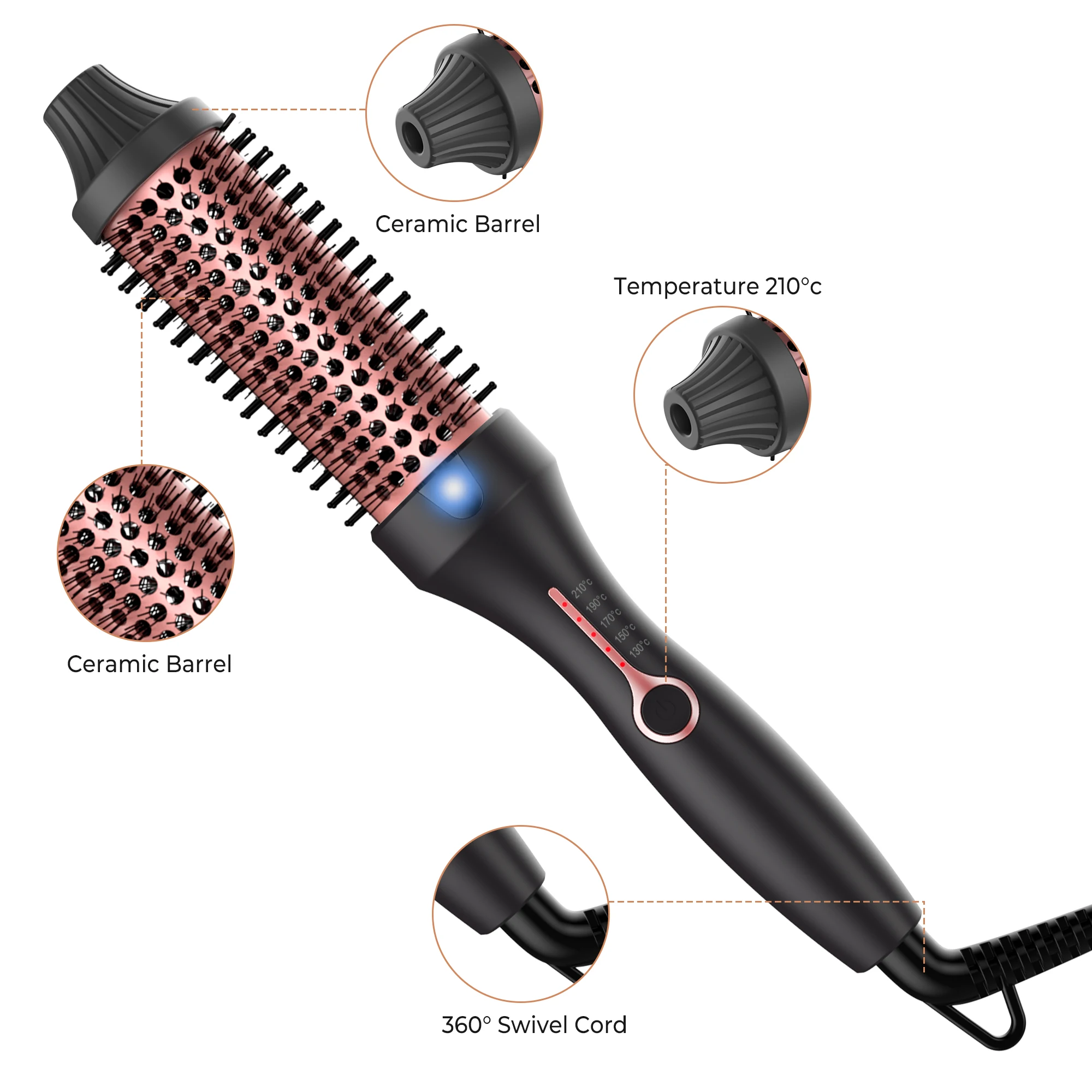 Curling Iron Brush Double PTC Heated Thermal Brush Tourmaline Ionic Round Brush Fast Heating 38mm Hair Curler Curling Comb