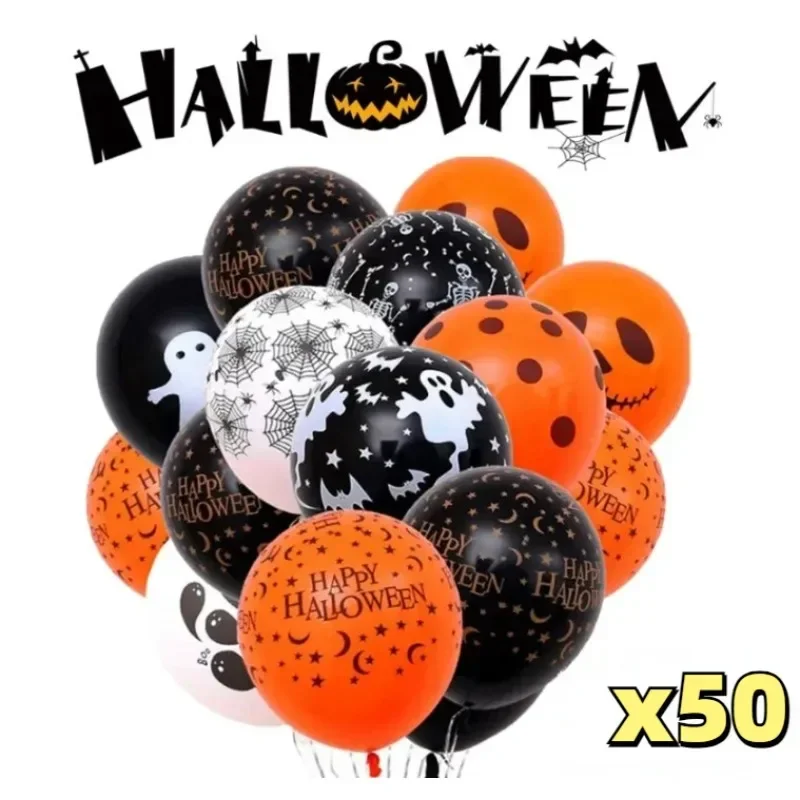 Balon Halloween, balon lateks, kerangka labu, warna-warni, Aksesori dekorasi pesta Bar Halloween, mainan anak-anak kreatif