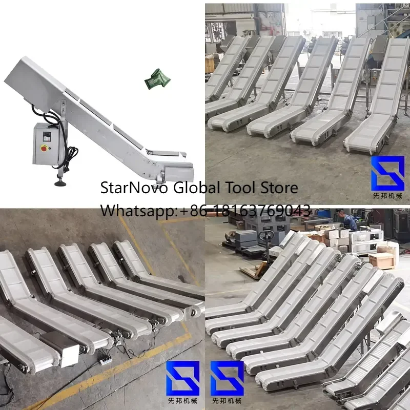 2026 Hot！ Z L Shape Adjustable Height PP Modular Incline Climb Finish Bag Lift Feed Belt Conveyor Carry Away Conveyor