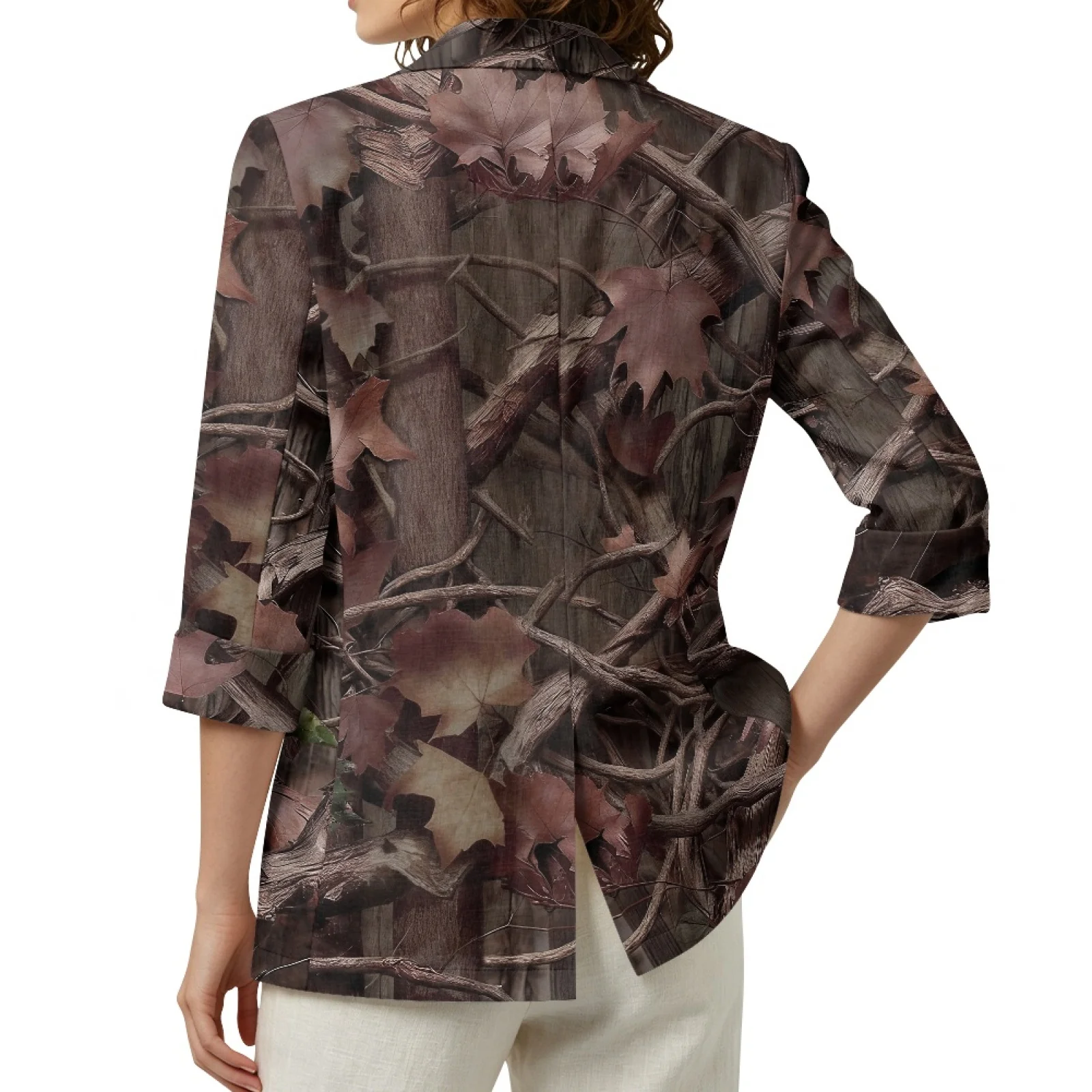 PENSTROLL Dead Leaf Design Linen Like Beach Cardigan 3/4 Sleeve Outerwear Cover Up for Women Sizes S-3XL