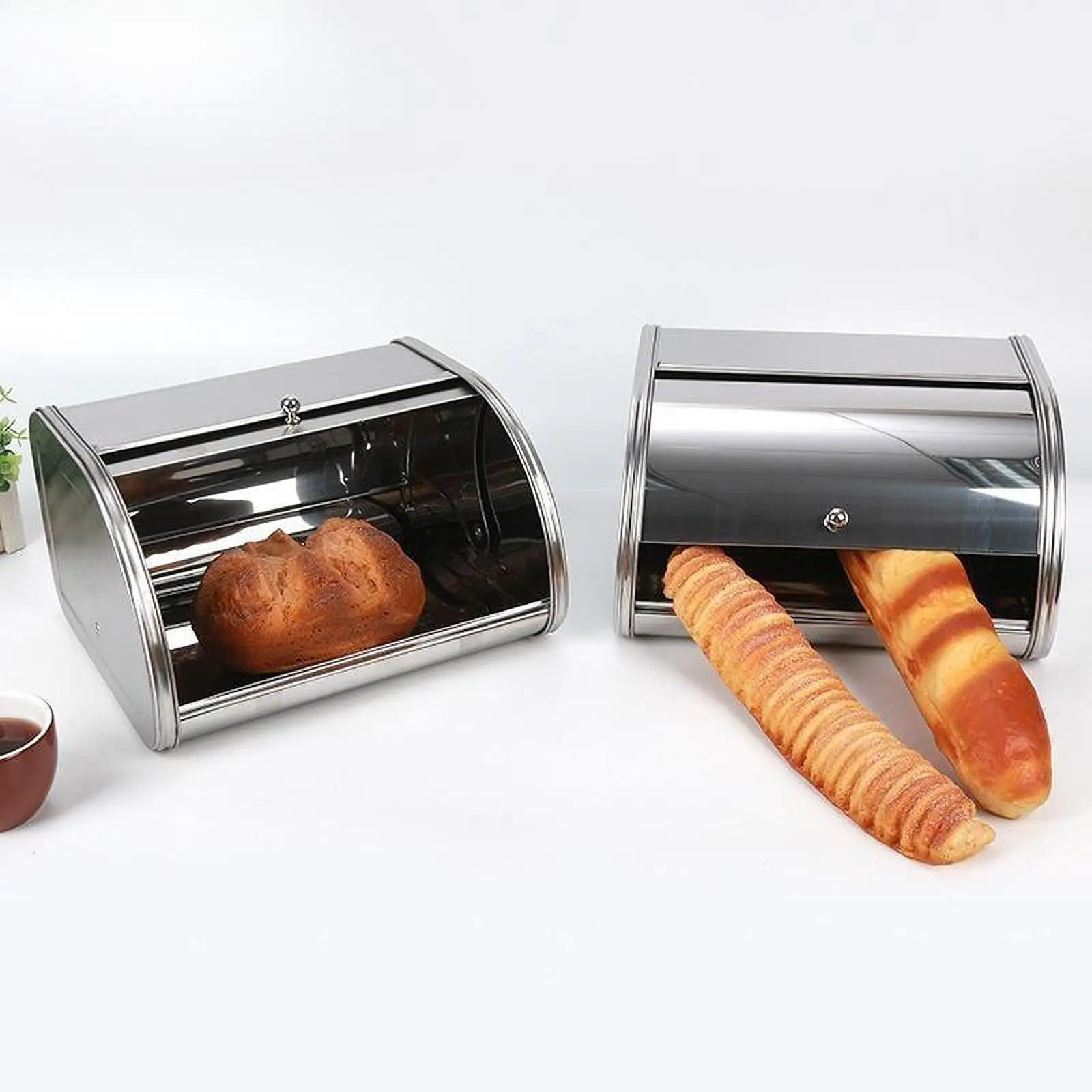 Bread Box with Roll Top Lid Bread Container for Coffee Shop Table Bakery