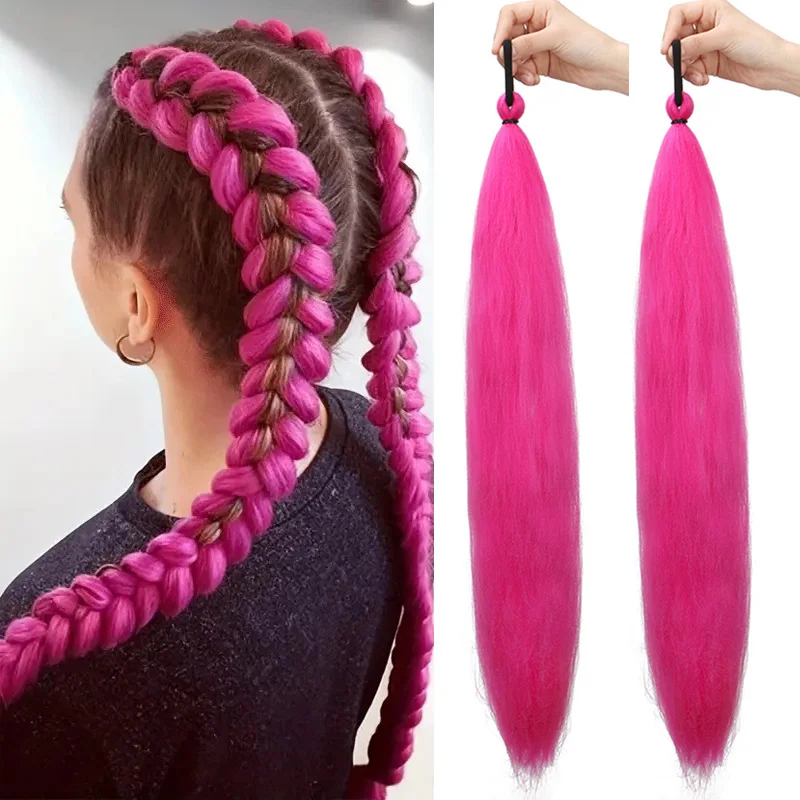 26Inch Synthetic 2pcs Ponytail Hair Extension Long Straight DIY Braid Gradient Rainbow Colorful Hair for Festival Daily Use