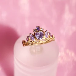 School Blair Crown Ring,  Jewelry For Women, Engagement Geek  Accessories, Gold Plated, Purple Heart, Princess Charm, Rings Gift