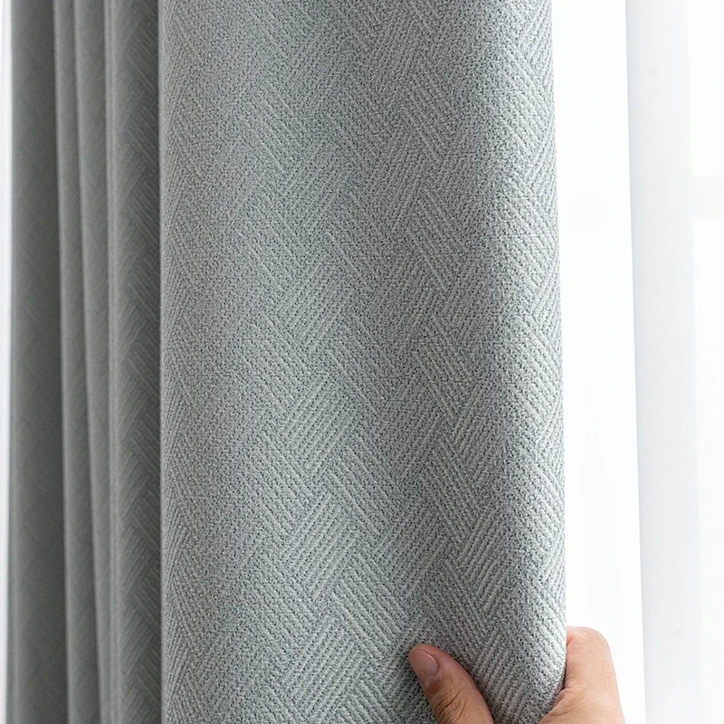 Light Luxury Curtains for Living Dining Room Bedroom High-end Cotton and Linen Dark Pattern Simple Study Curtain Finished Window