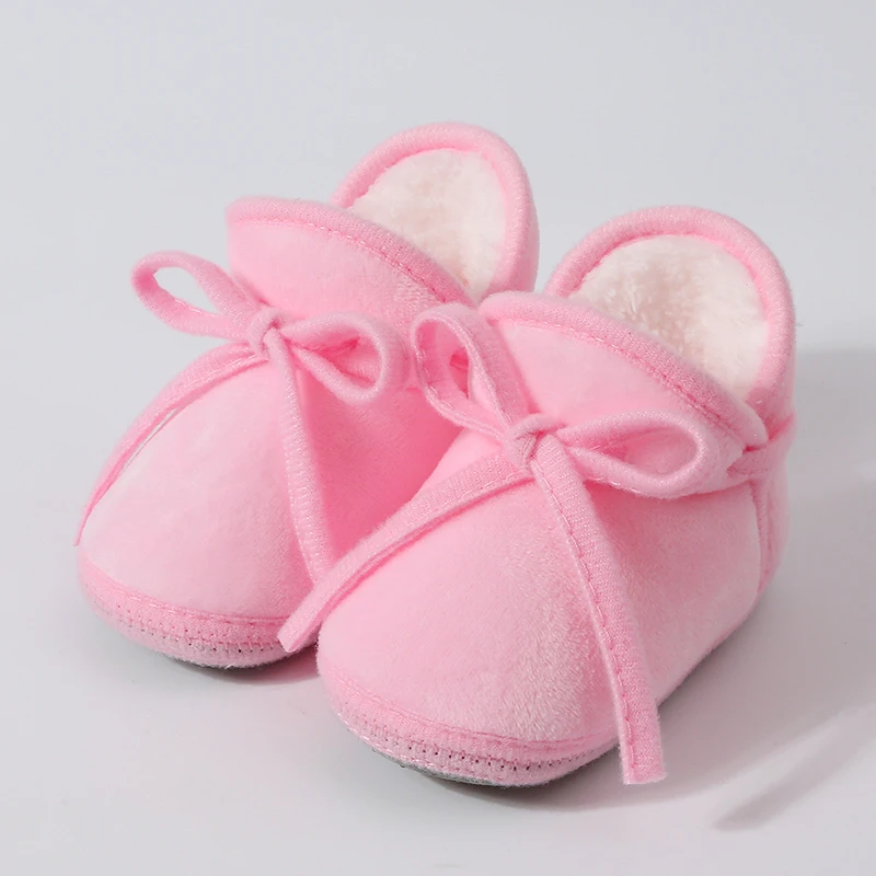 Baby Girl Booties Fur Lining House Slippers Winter Warm Infant First Walker Shoes with Non-Skid Soles