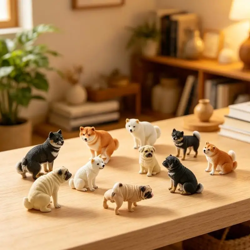 F19B Dog Figurine PVC Display Statue, Single Piece Animal Figure for Shelf Display, Desk Accent and Home Styling Use
