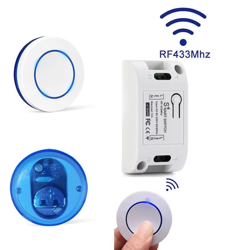 

10A Релейный приемник Мини-круглая кнопка Настенный переключатель RF 433 МГц Беспроводной пульт дистанционного управления Выключатель света 220 В 110 В для светодиодной лампы