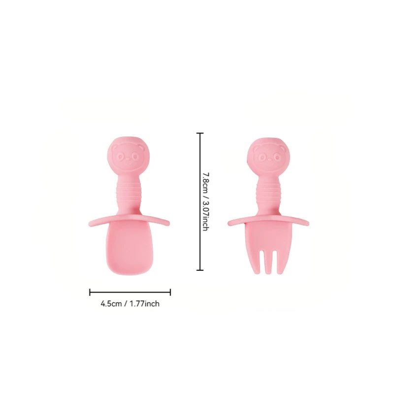 طقم شوكة ملعقة سيليكون مكون من قطعتين، أدوات مائدة لتدريب أغذية الأطفال سهلة التعامل، غير قابلة للتمثيل لتغذية الأطفال