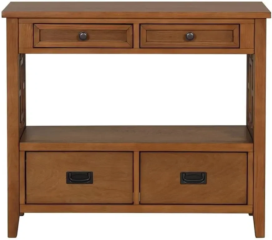 베스트셀러, 지금 구매하세요! ]36인치 컨트리 팜하우스 콘솔 테이블(서랍 4개 및 수납 선반 1개 포함) 엔트리웨이에 적합한 소나무 목재