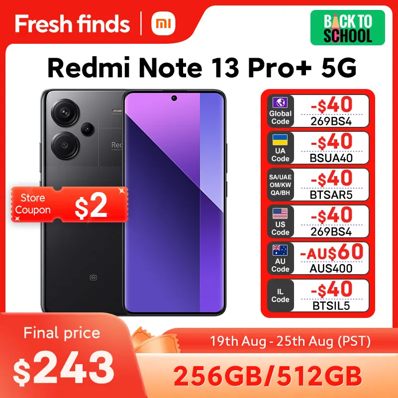 

[Global Version] New Xiaomi Redmi Note 13 Pro Plus 5G Smartphone 120W HyperCharge MediaTek Dimensity 7200-Ultra 200MP OIS Camera