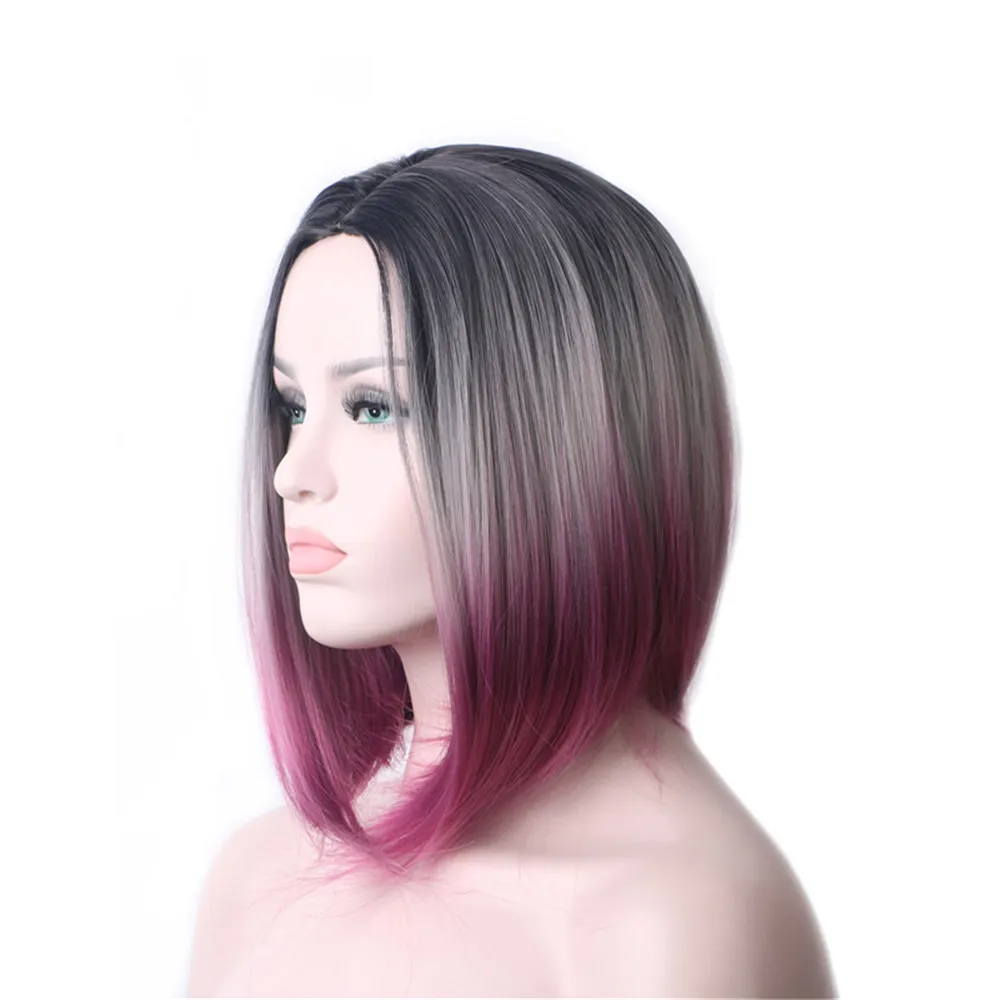 WoodFestival Synthetic Hair Wigs For Women Ombre Wig Short Straight Bob Party Halloween Harajuku High Temperature Fiber