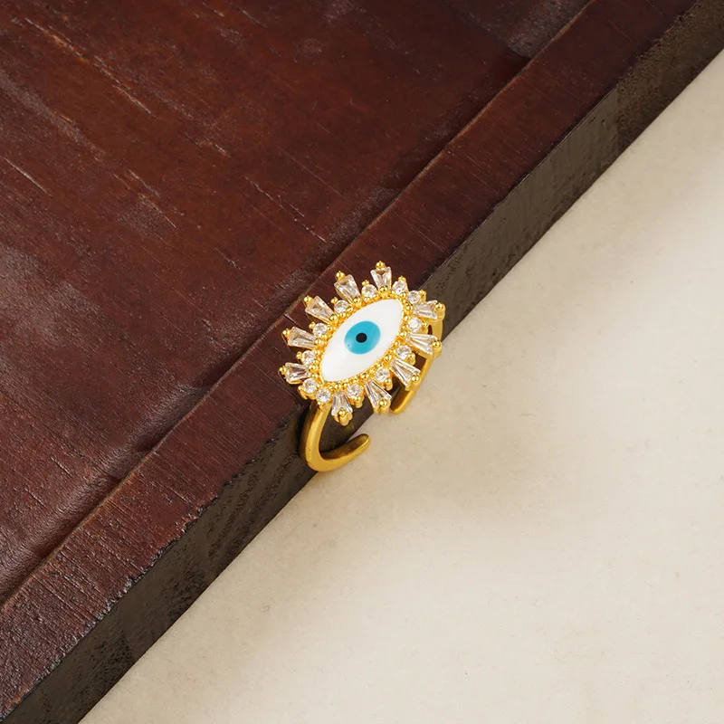 

Cool & Chic Zircon Evil Eye Open Ring Luxury For Women 24K Gold AU999, sweet & cool versatile style