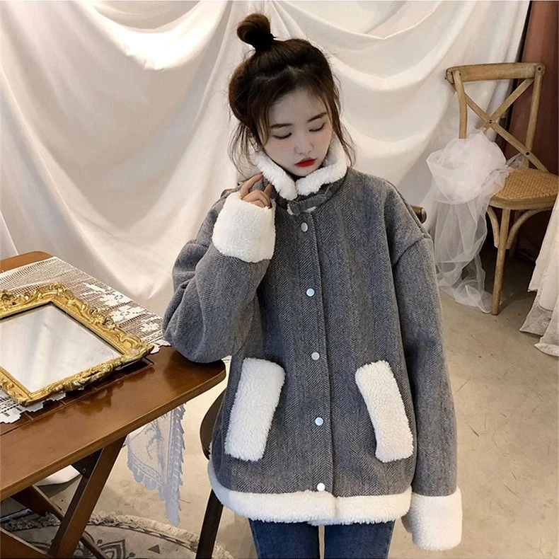 MiiiiX Korean Style Berber Fleece Coat Women Jacket 2024 Autumn New Plush Spliced Loose Thicken Outerwear Casual Female Clothes