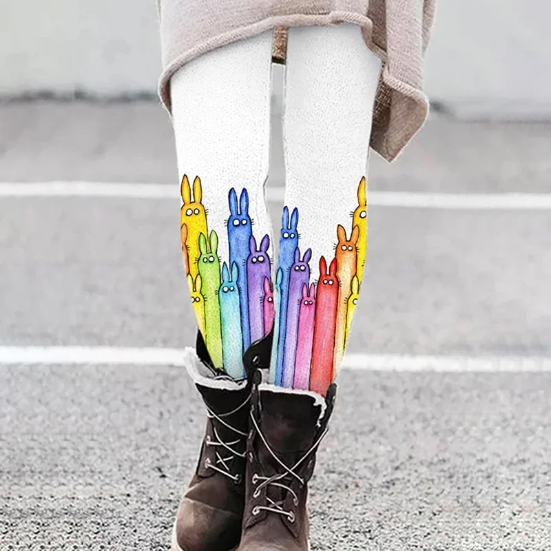 เลกกิ้งผู้หญิงลายการ์ตูนแมวสไตล์วินเทจ ทรงเข้ารูป เอวสูง สำหรับฤดูใบไม้ผลิและฤดูใบไม้ร่วง กางเกงขายาวสำหรับสุภาพสตรี