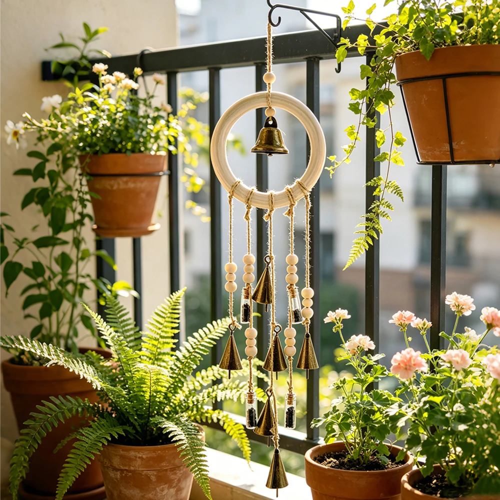 Boho Wind Chimes - Wood Loop Wind Chime Hanging Bells